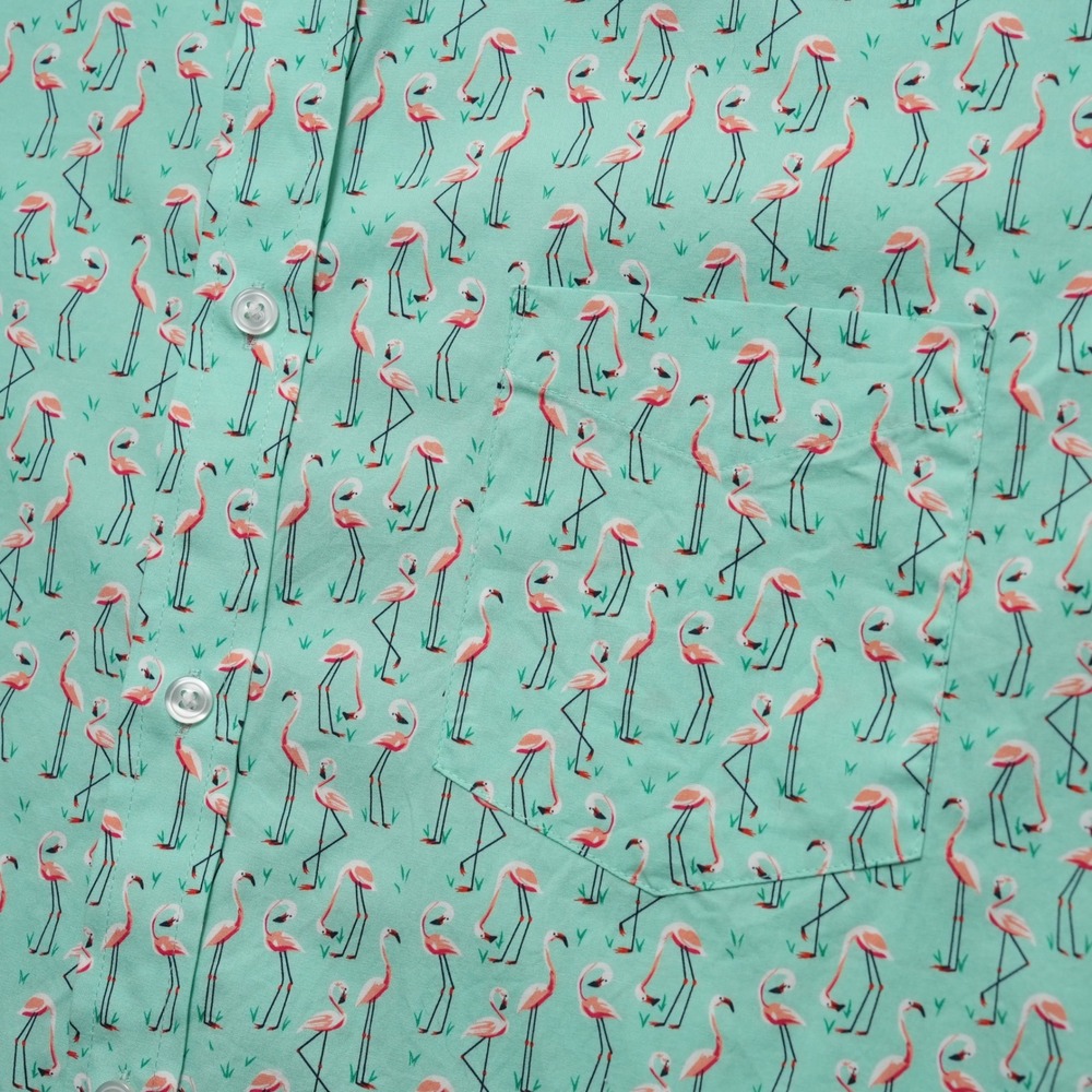Club Room Button Up Shirt Mens XXL Green Flamingo Tropical Print Short Sleeve - Picture 6 of 16